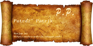 Petró Patrik névjegykártya